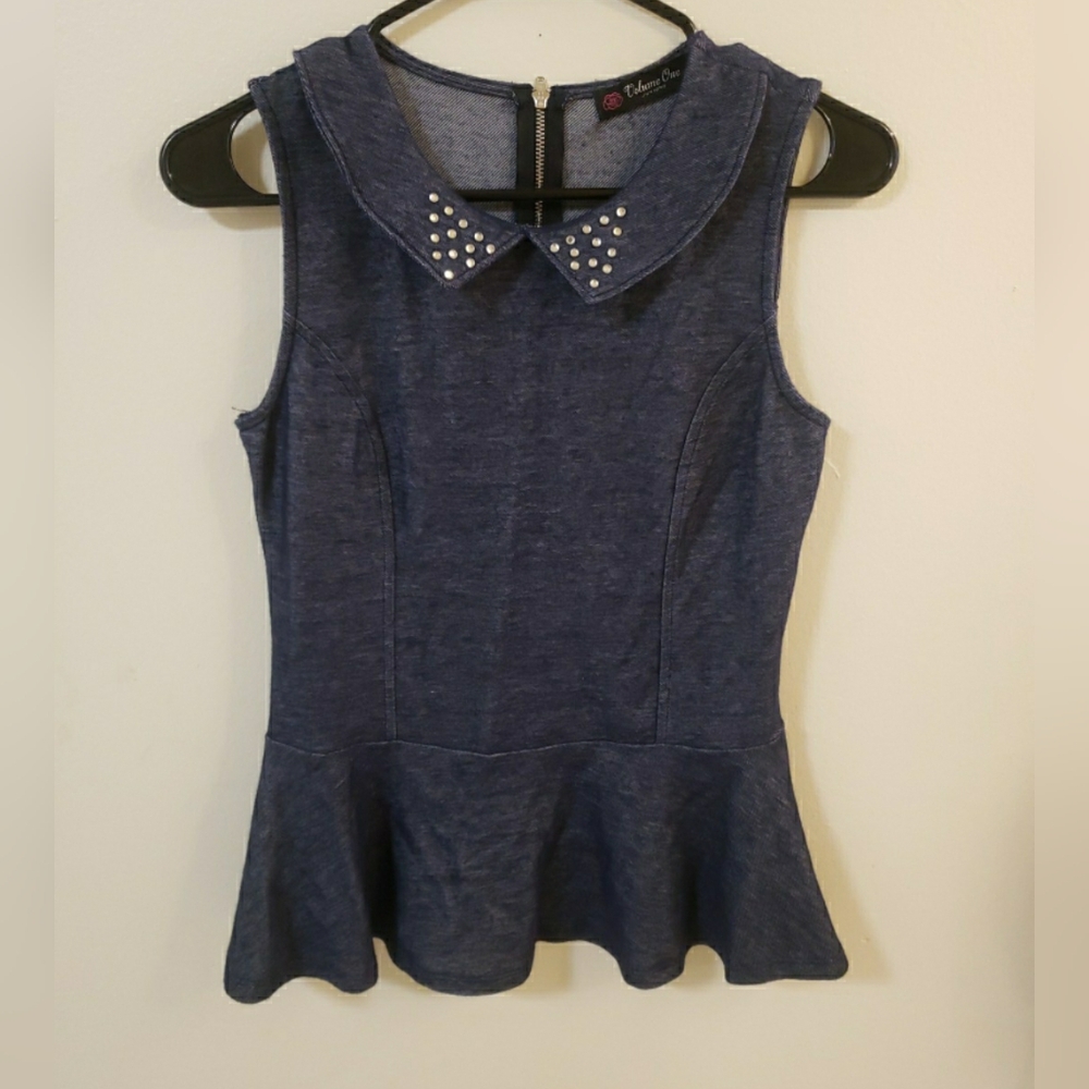 Chic Blue Sleeveless Peplum Top